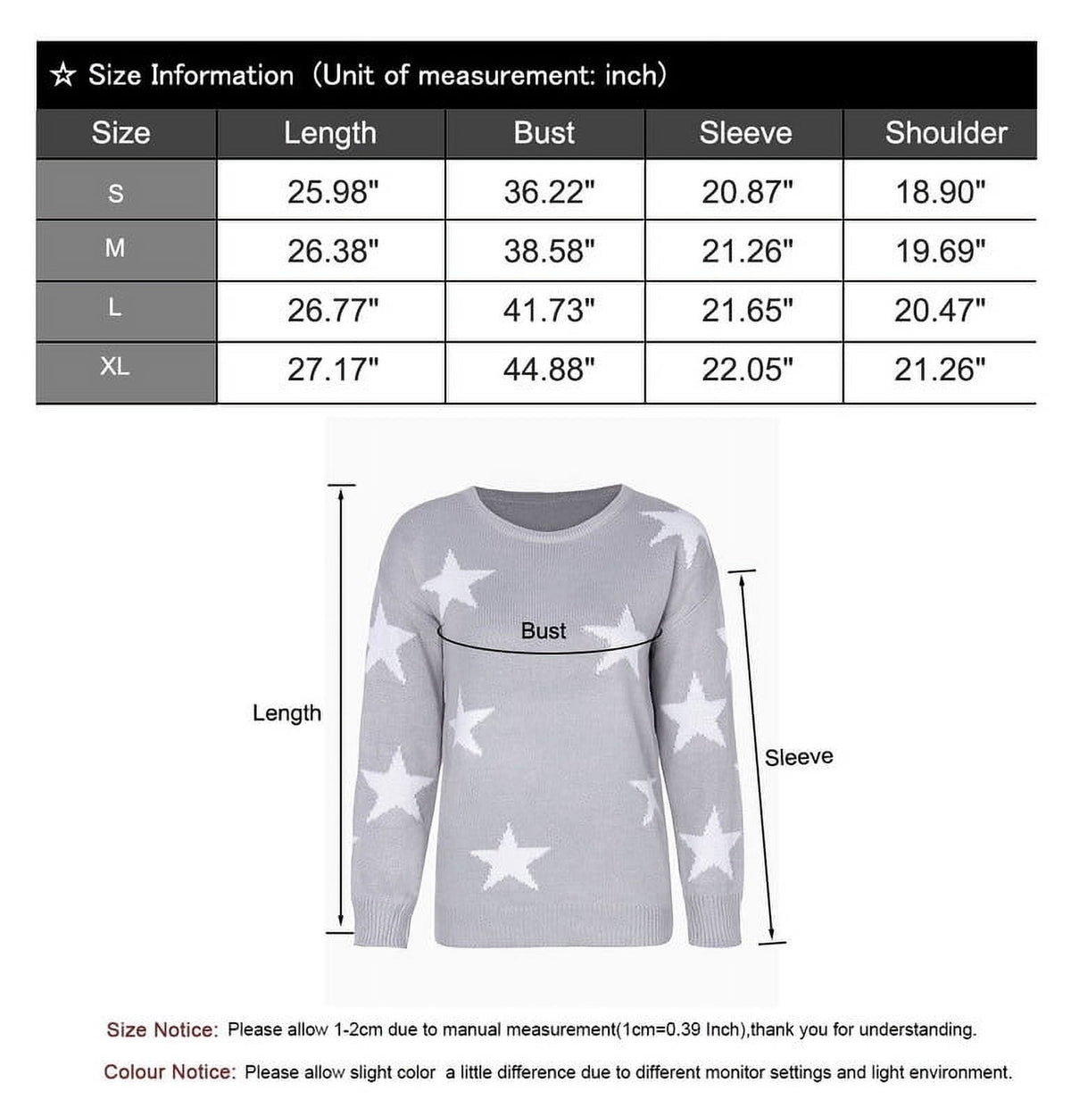 Crewneck Sweaters for Women Trendy Star Sweater Casual Pullover Sweaters Fall Lightweight Womens Sweaters Shermie