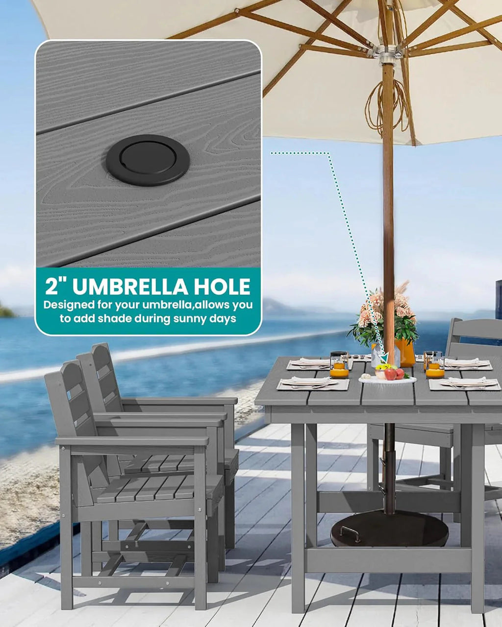 SERWALL 7-Piece HDPE Patio Dining Set, Aruba, 66.9in D x 32.2in W x 29.1in H