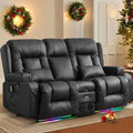 TUNYI Power Loveseat Recliner Sofa With Massage, Heat, Console, USB, Outlet, LED Light, Speakers And Storage - Brown