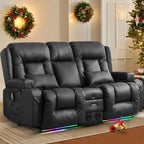 TUNYI Power Loveseat Recliner Sofa With Massage, Heat, Console, USB, Outlet, LED Light, Speakers And Storage - Brown