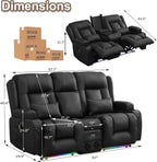 TUNYI Power Loveseat Recliner Sofa With Massage, Heat, Console, USB, Outlet, LED Light, Speakers And Storage - Brown