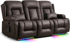 TUNYI Power Loveseat Recliner Sofa With Massage, Heat, Console, USB, Outlet, LED Light, Speakers And Storage - Brown