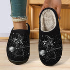PMVFHDE Halloween Fuzzy Winter Ons Witch Print Flat Indoor Footwear For Home Sole Warm Comfortable Women’s Shoes Black - 10