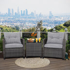 Gymax 3-Piece Patio Rattan Conversation Set With Glass Tabletop And Grey Cushions
