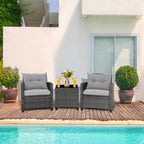 Gymax 3-Piece Patio Rattan Conversation Set With Glass Tabletop And Grey Cushions