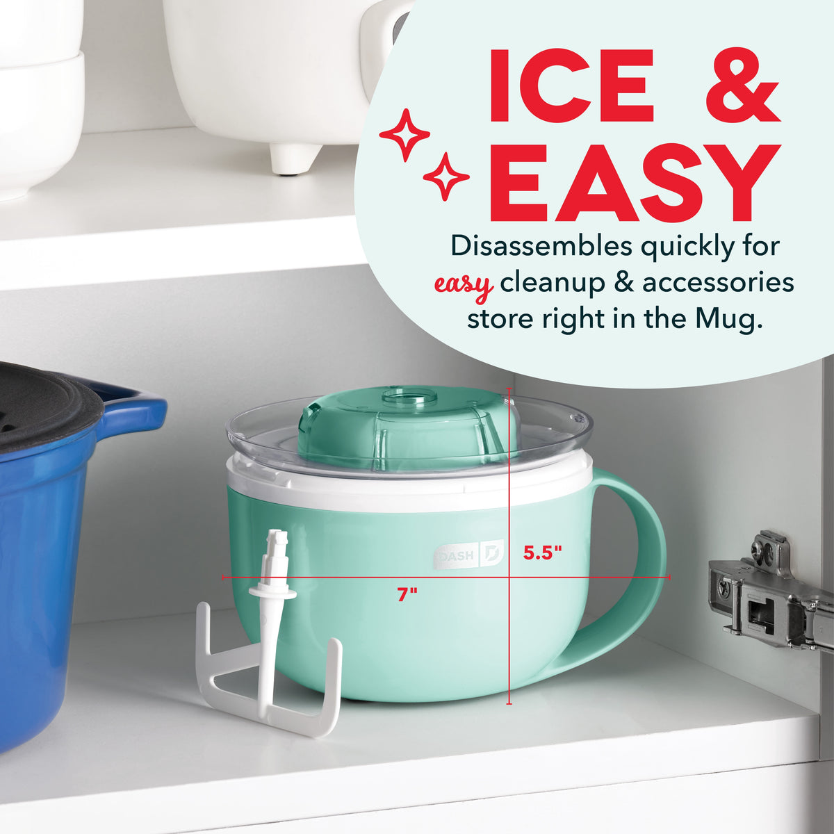 Dash My Mug Ice Cream Maker Personal Size 1 Cup Soft Serve Aqua