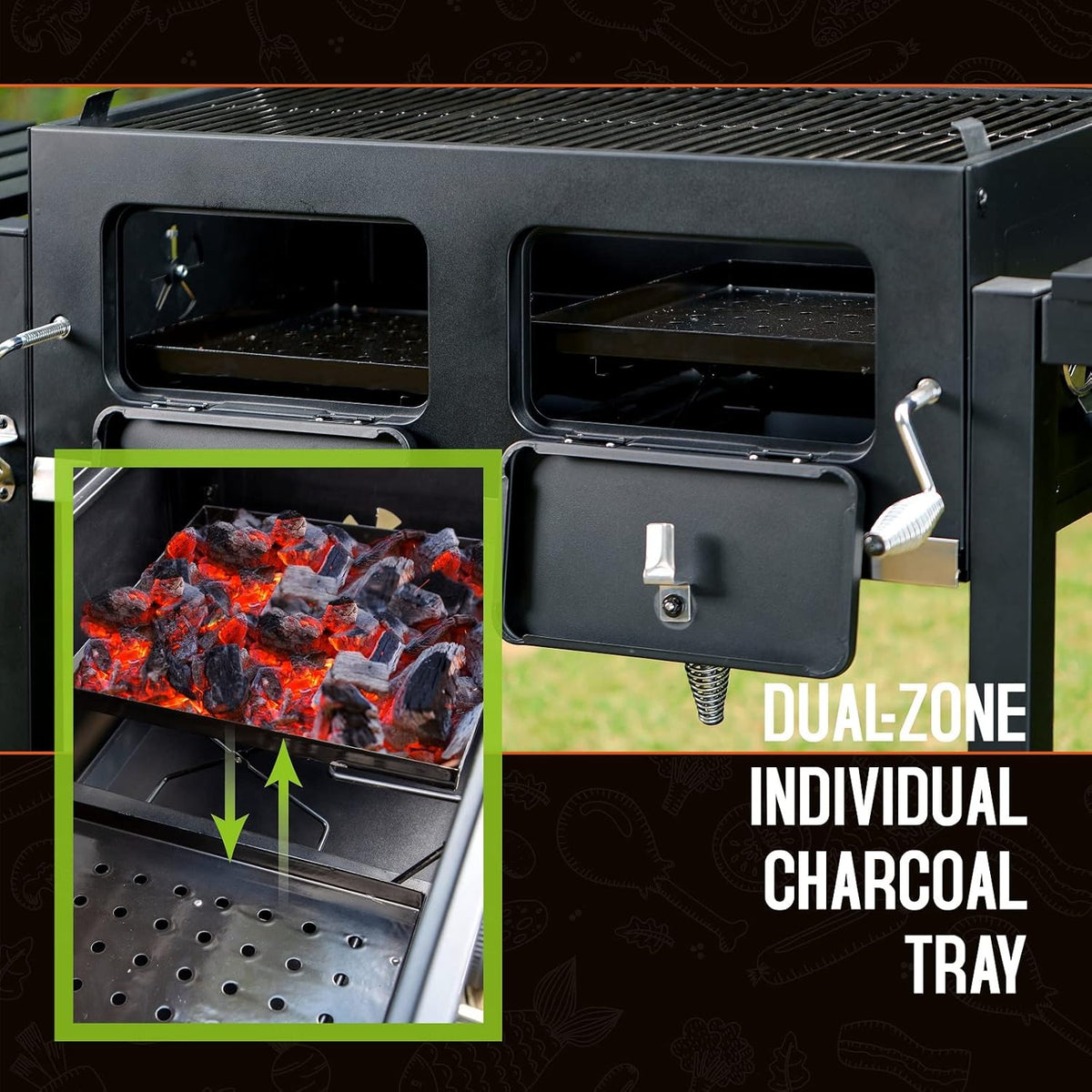 Sophia & William Charcoal BBQ Grill, 794 Sq. In. Cooking Area, 2 Lifting Charcoal Trays, Black