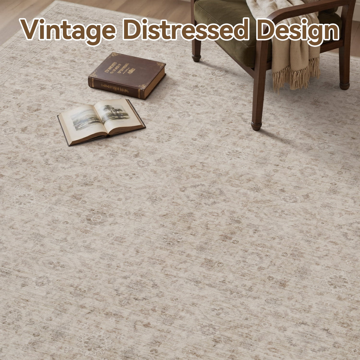 SIXHOME 8'x10' Vintage Distressed Area Rug Soft Washable Non-Slip Carpet American Classic Retro Rug with Geometric Rugs for Living Room Bedroom