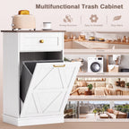 Lacoo 10 Gallon Tilt Out Trash Cabinet with Drawer, Kitchen Trash Can Cabinet, Garbage Recycling Cabinet for Kitchen, White
