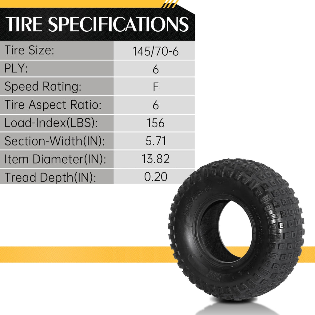 Ktaxon Pair of 2 145/70-6 P319 6PLY ATV Tires, Tubeless