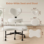 Pinmoco Ergonomic Cross-Legged Swivel Chair, Adjustable Height, Teddy Fabric, Off White
