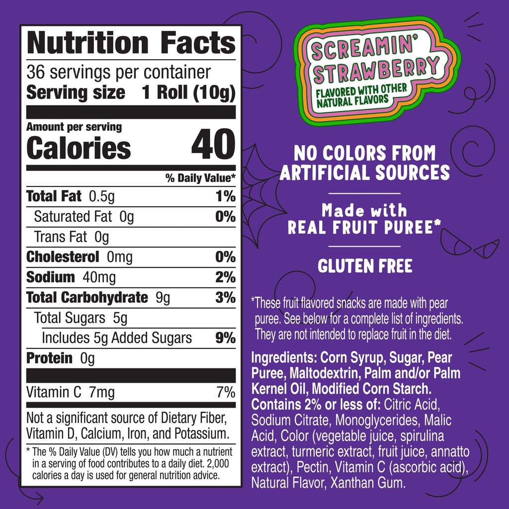 Fruit Roll-Ups Mini Rolls, Screamin' Strawberry Fruit Flavored Snacks, 36 Count, 13.3 oz