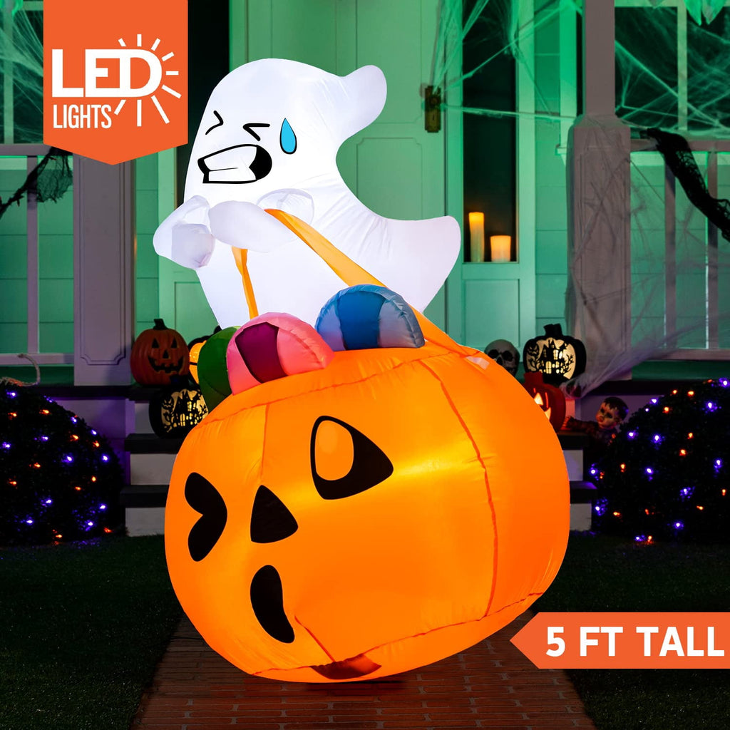 Joyfy 5ft Halloween Inflatables Light up Cute Ghost