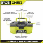 RYOBI ONE+ 18V 3 Gal. Project Wet/Dry Vacuum With Accessory Storage - P3240