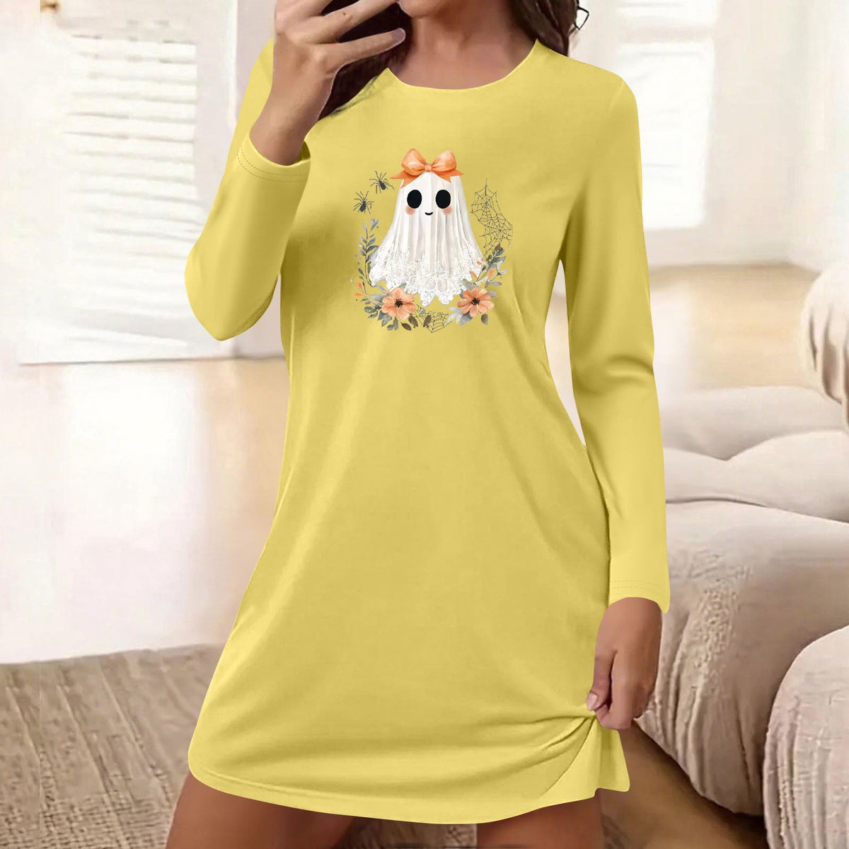 Censtreet Halloween Sleep Shirts for Women Short Sleeve Night Shirts for Sleeping Pullover Nightgown Soft Nightdress
