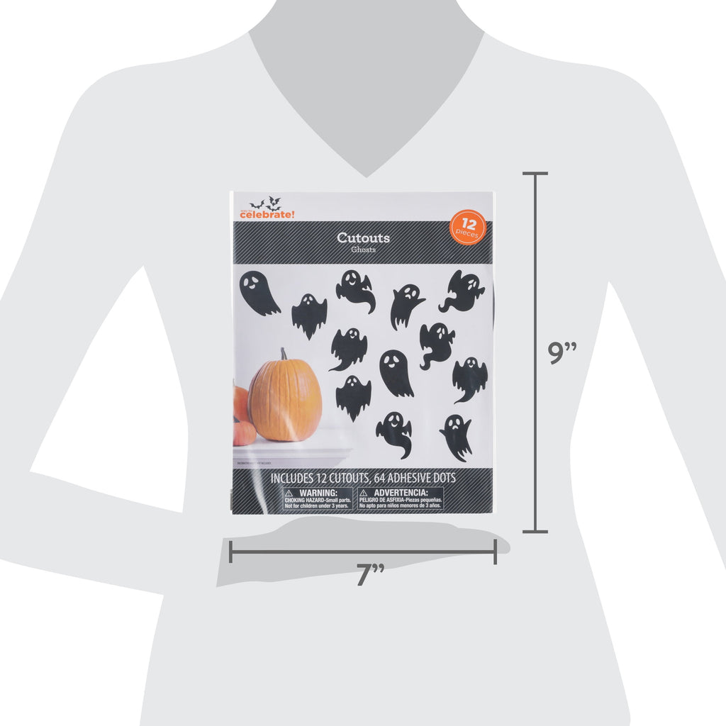 Paper Ghost Cutouts Decoration, Black, 12 Pieces, Halloween by Way To Celebrate