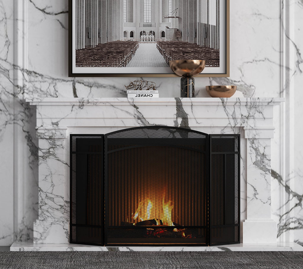 Fire Beauty 3 Panel Arch Top Fireplace Screen Fire Screen Spark Guard Cover