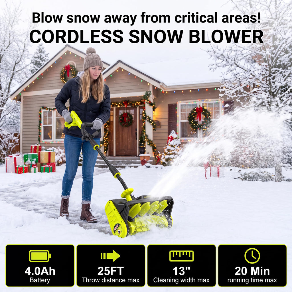 40V Brushless Cordless Snow Shovel, 13Inch Electric Snow Blower with 3 * 4.0 Ah Battery and Charger, Battery Powered Snow Shovel with 25FT Throw