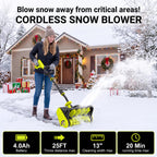 40V Brushless Cordless Snow Shovel, 13Inch Electric Snow Blower with 3 * 4.0 Ah Battery and Charger, Battery Powered Snow Shovel with 25FT Throw