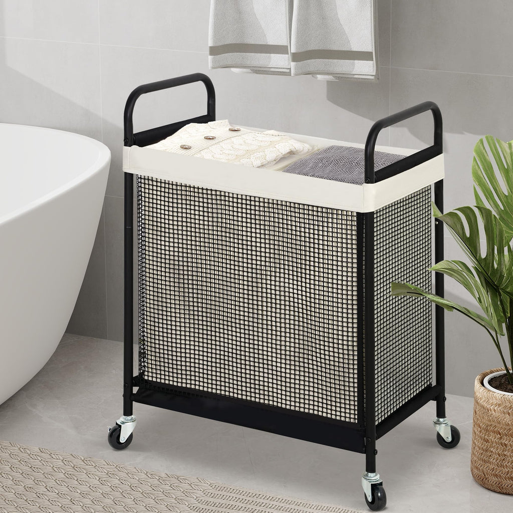 Laundry Hamper 2 Section, 100L Rolling Laundry Sorter Cart with Removable and Washable Liner Bag, Clothes Hamper with Wheels and Metal Handle for