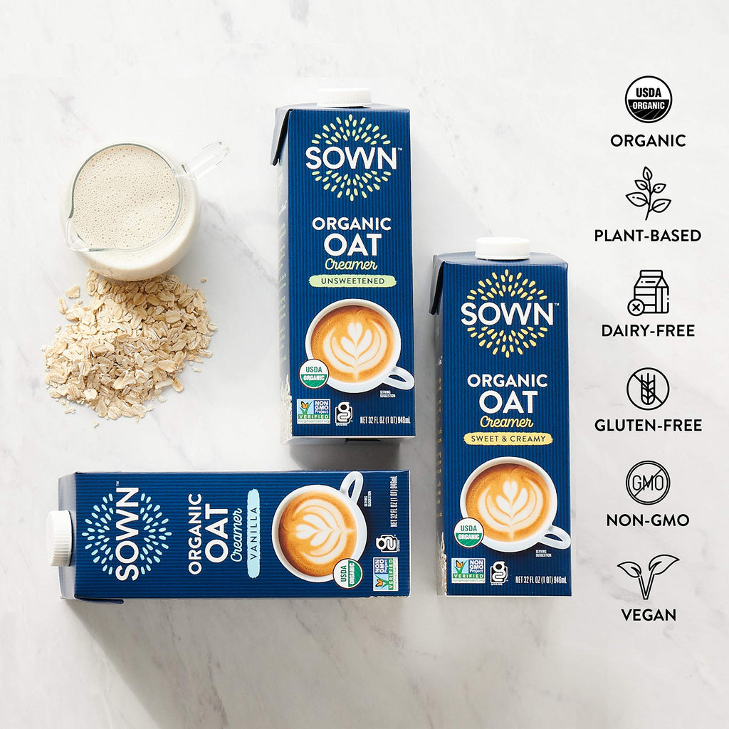SOWN Organic Oat Creamer Sweet & Creamy - Barista Oat Milk Non Dairy Coffee Creamer - Plant Based, Dairy-Free, Vegan, Gluten-Free, Non-GMO, Shelf