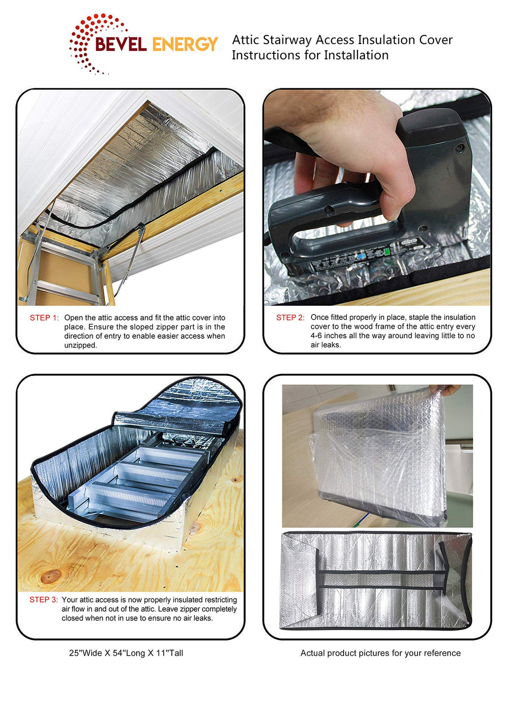 Premium Energy Saving Attic Door Insulation Stairway Cover Stair Ladder Opening Attic Tent with Easy Access Zipper 25" × 54" × 11"