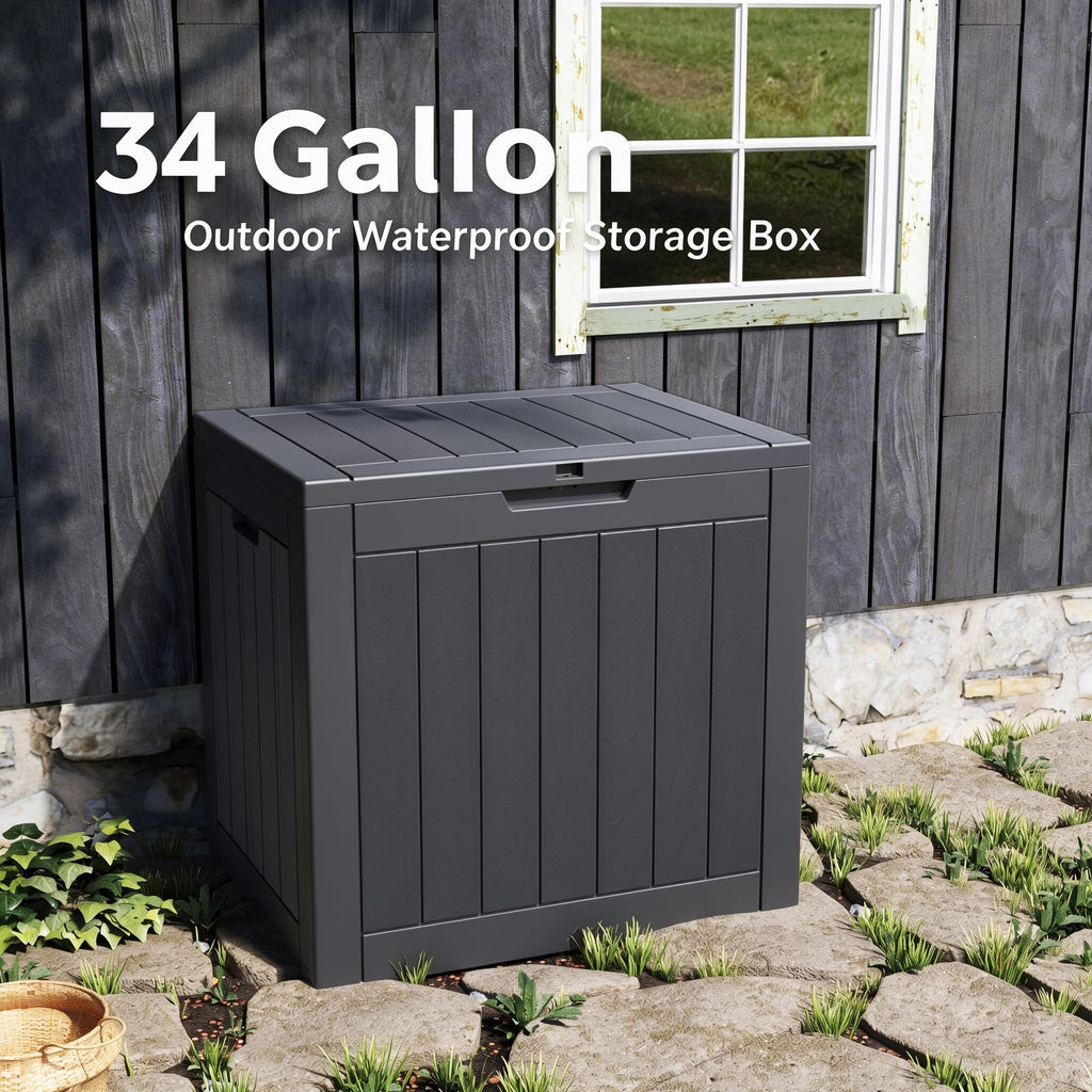 34 Gal Outdoor Storage Box Waterproof Lockable,Deck Box,Black