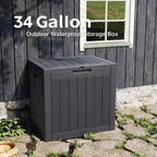 34 Gal Outdoor Storage Box Waterproof Lockable,Deck Box,Black