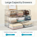 Vtopmart 4 Pack Clear Stackable Closet Storage Drawers 15QT, Medium