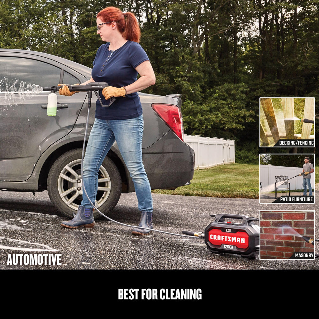 CRAFTSMAN Electric Pressure Washer, Cold Water, Lightweight Corded Power Washer for Cars, Driveways, Patio and Garage, Powerful 1700-PSI, 1.2-GPM