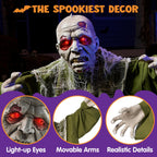 JOYIN Halloween Animated Zombie Groundbreaker Outdoor Decor with Light Up Eyes Creepy Animatronic Decorations with Movable Arms for Halloween Party