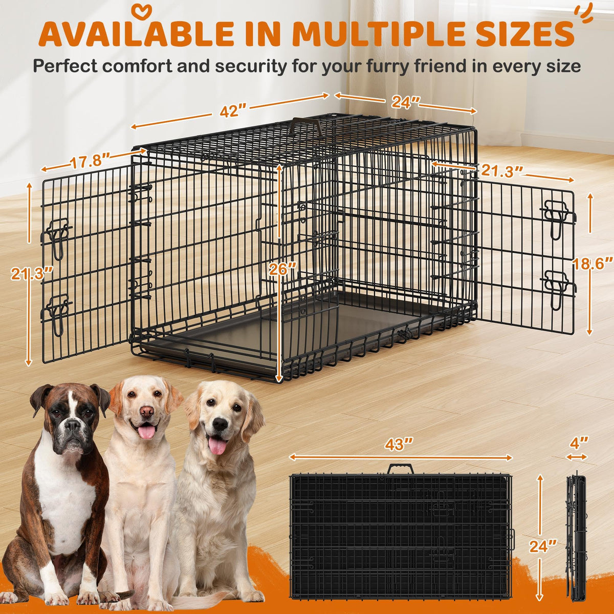 Yaheetech 42inch Double Door Dog Crate w/Divider, Collapsible Metal Kennel