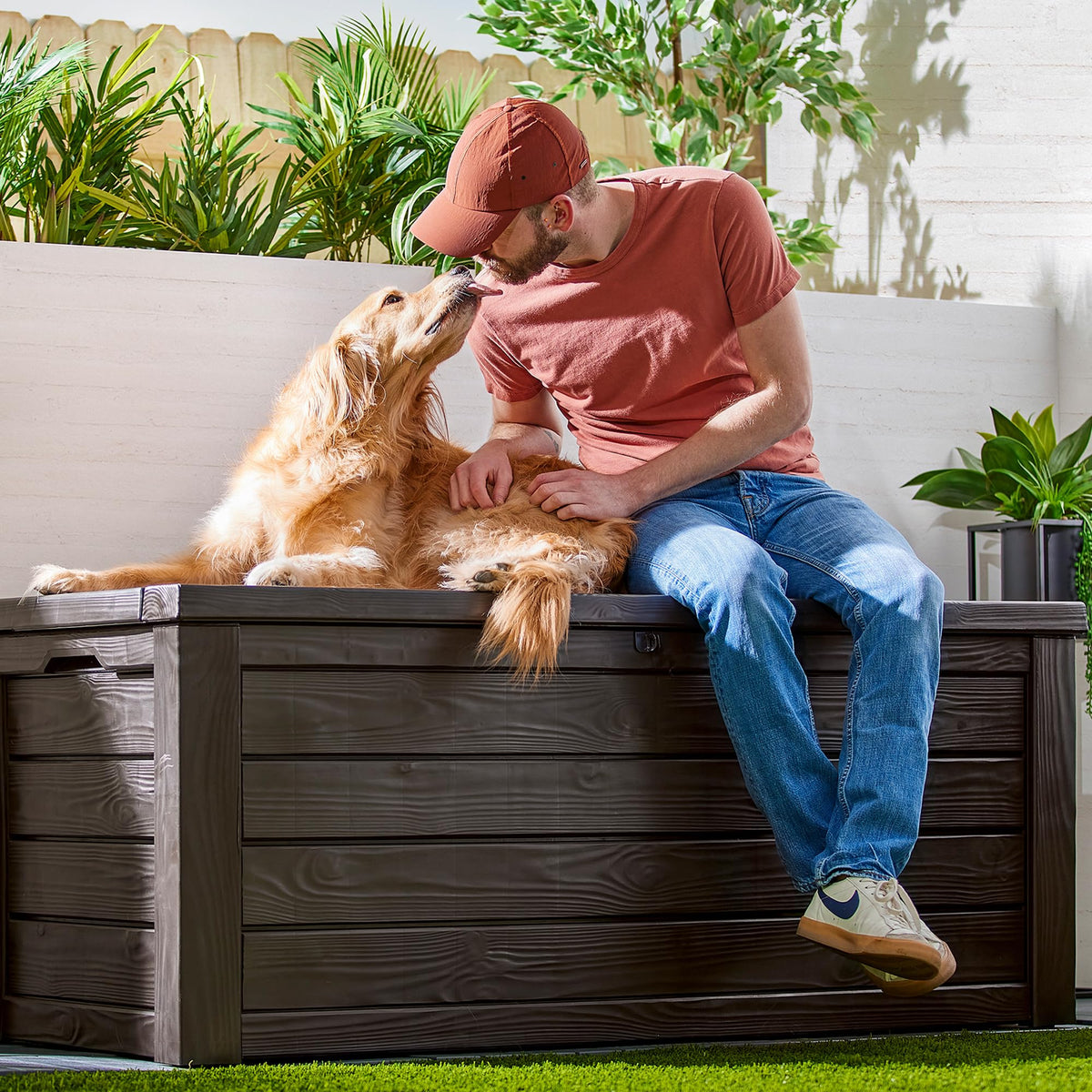 Keter Westwood 150 Gal Outdoor Storage Box for Patio and Pool Accessories