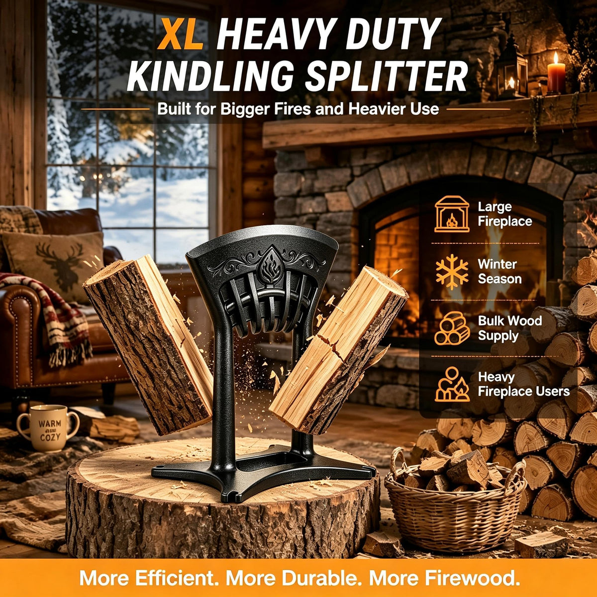 Kindling Splitter XL, Heavy Duty Wood Splitters for Firewood