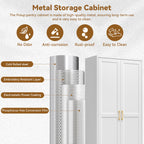 71" White Metal Kitchen Pantry Storage Cabinet with Doors and Shelves