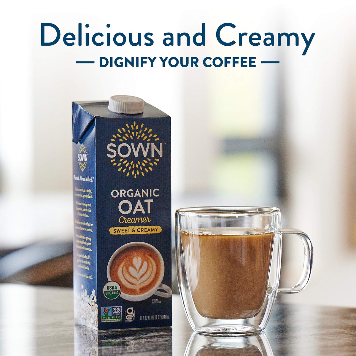 SOWN Organic Oat Creamer Sweet & Creamy - Barista Oat Milk Non Dairy Coffee Creamer - Plant Based, Dairy-Free, Vegan, Gluten-Free, Non-GMO, Shelf