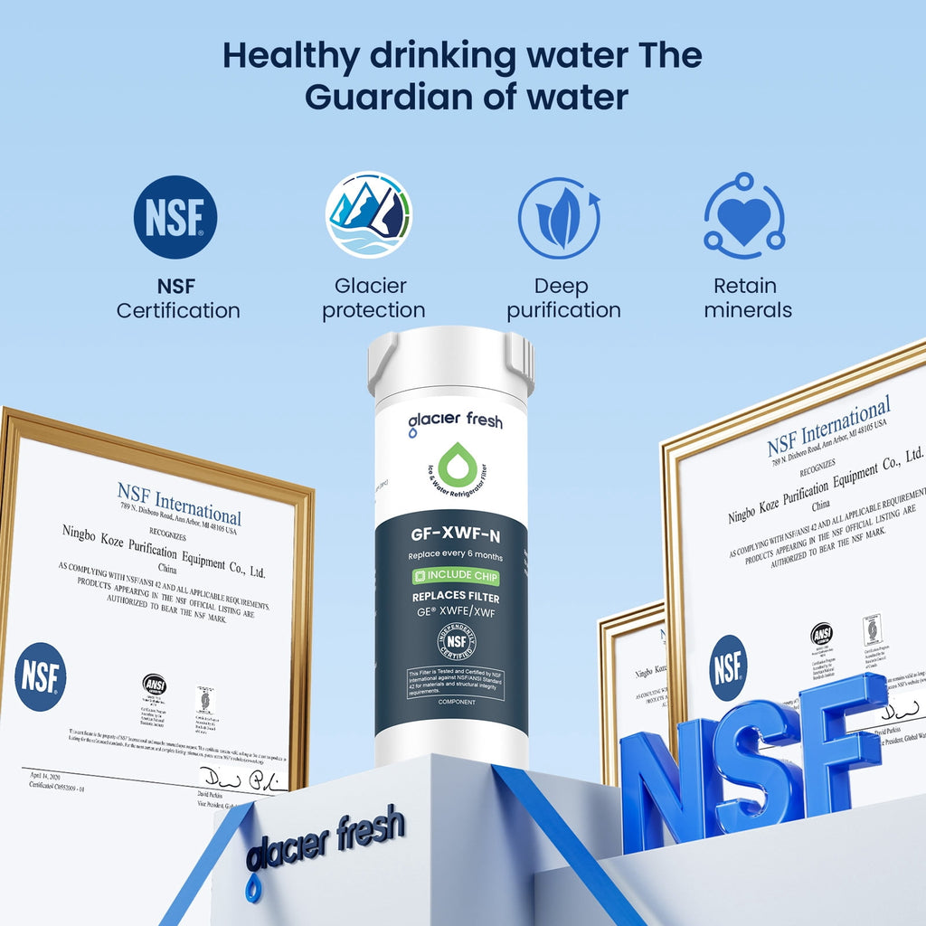 Glacier Fresh XWFE Water Filter, Replacement for GE XWFE, XWF Genuine Ge Refrigerator Compatible with GE French-door - 1 Pack(with chip)