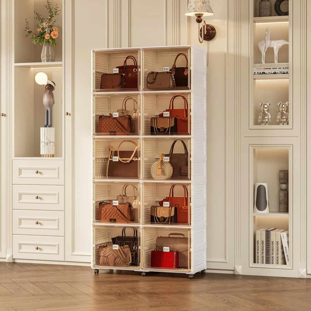 MayiBox 10-Cubby Handbag Storage Organizer With Magnetic Doors And Wheels