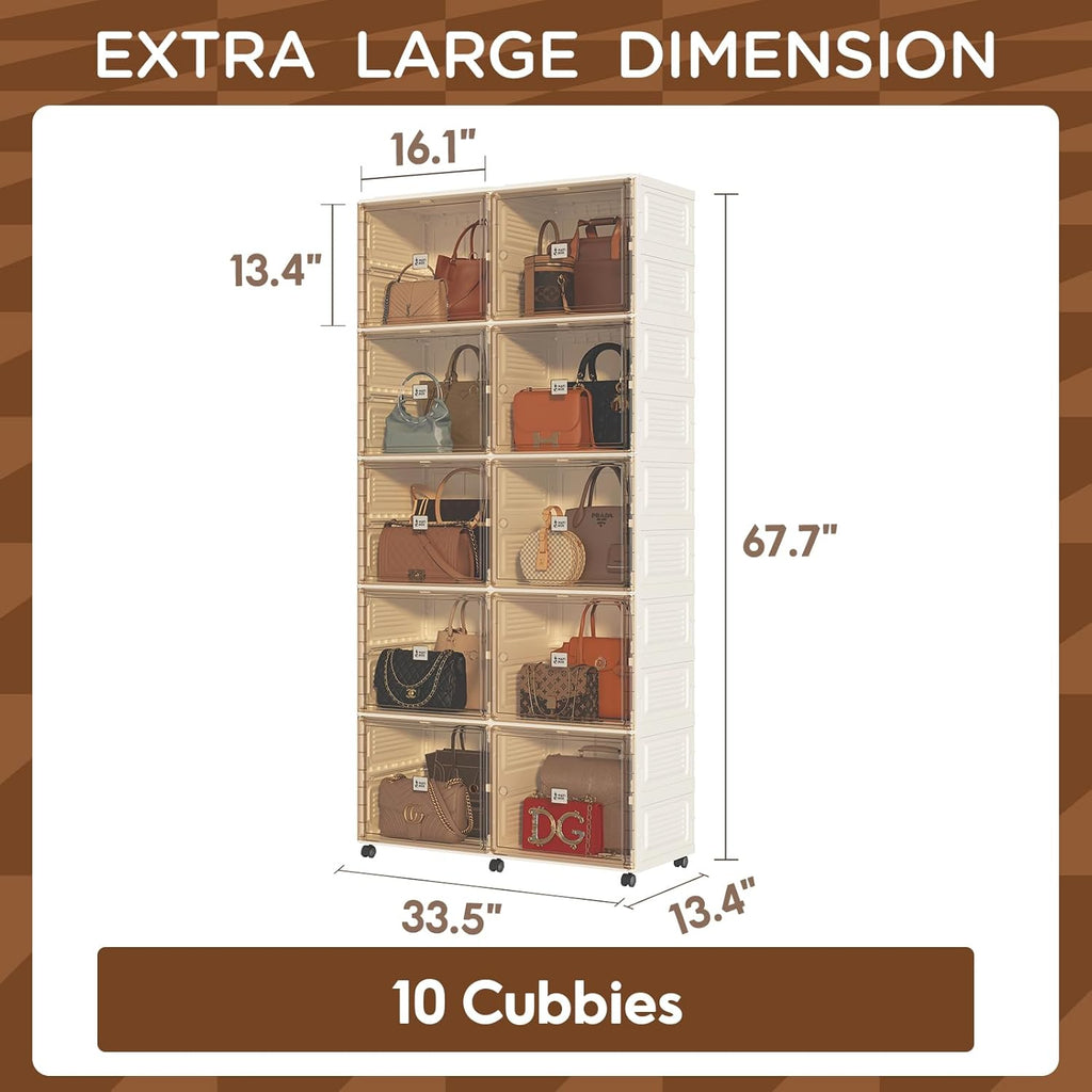 MayiBox 10-Cubby Handbag Storage Organizer With Magnetic Doors And Wheels
