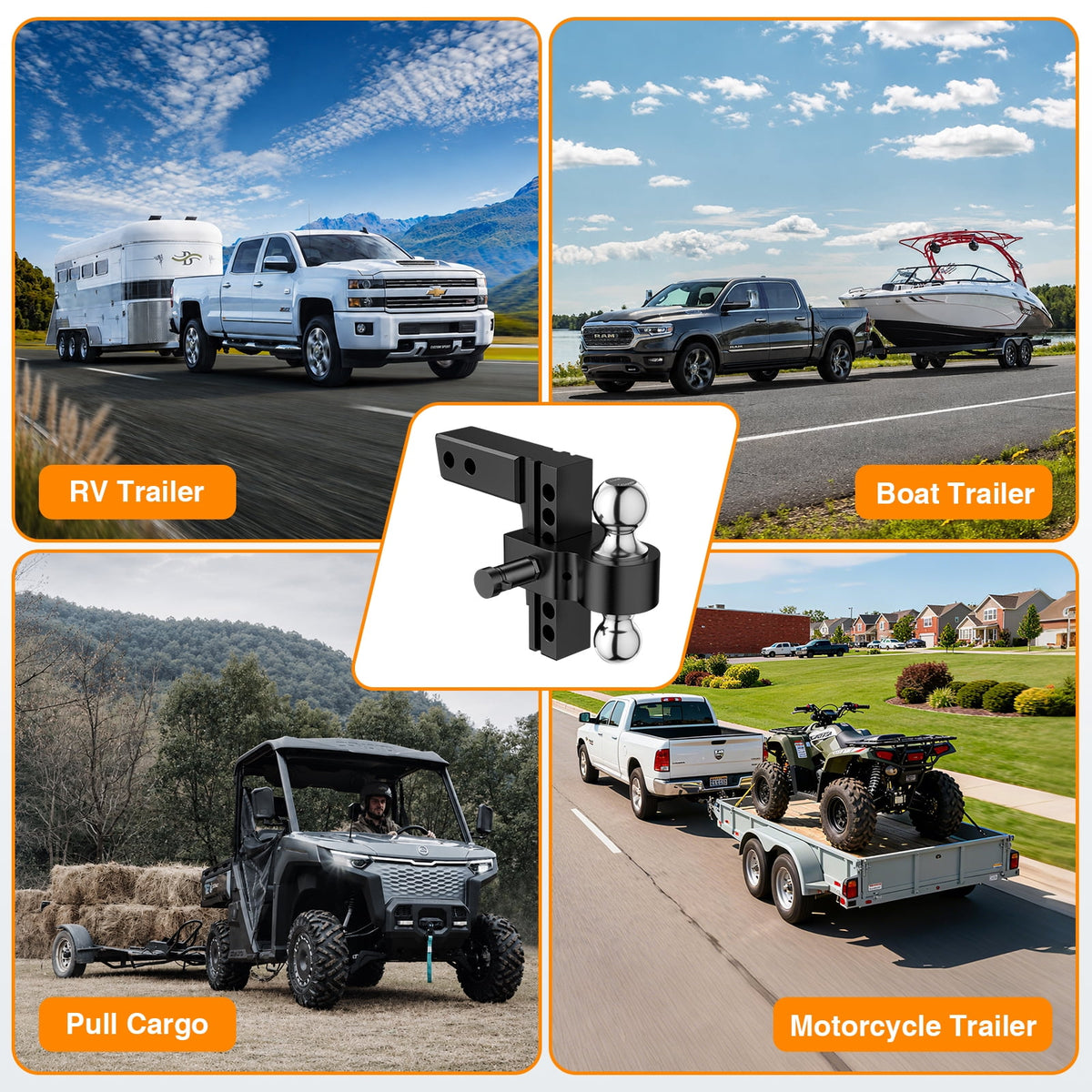 Adjustable Trailer Hitch, Fits 2" Receiver-Heavy Duty Aluminum Tow Hitches with 6-inch Drop/Rise for Truck (13,500 lbs GTW) - Weatherproof Double
