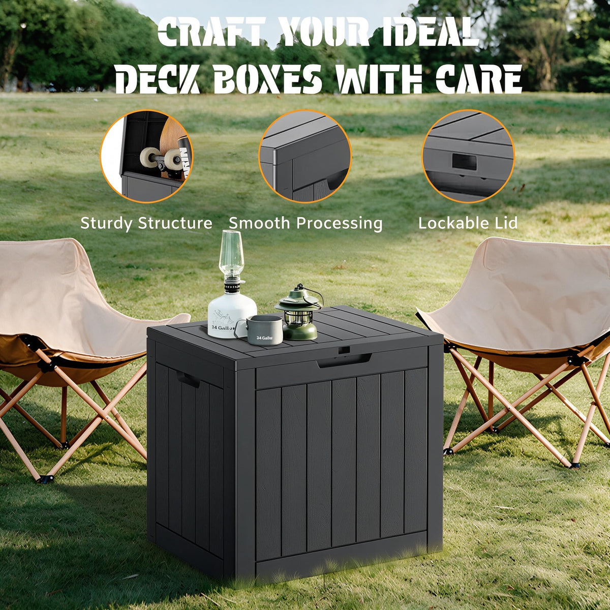 34 Gal Outdoor Storage Box Waterproof Lockable,Deck Box,Black
