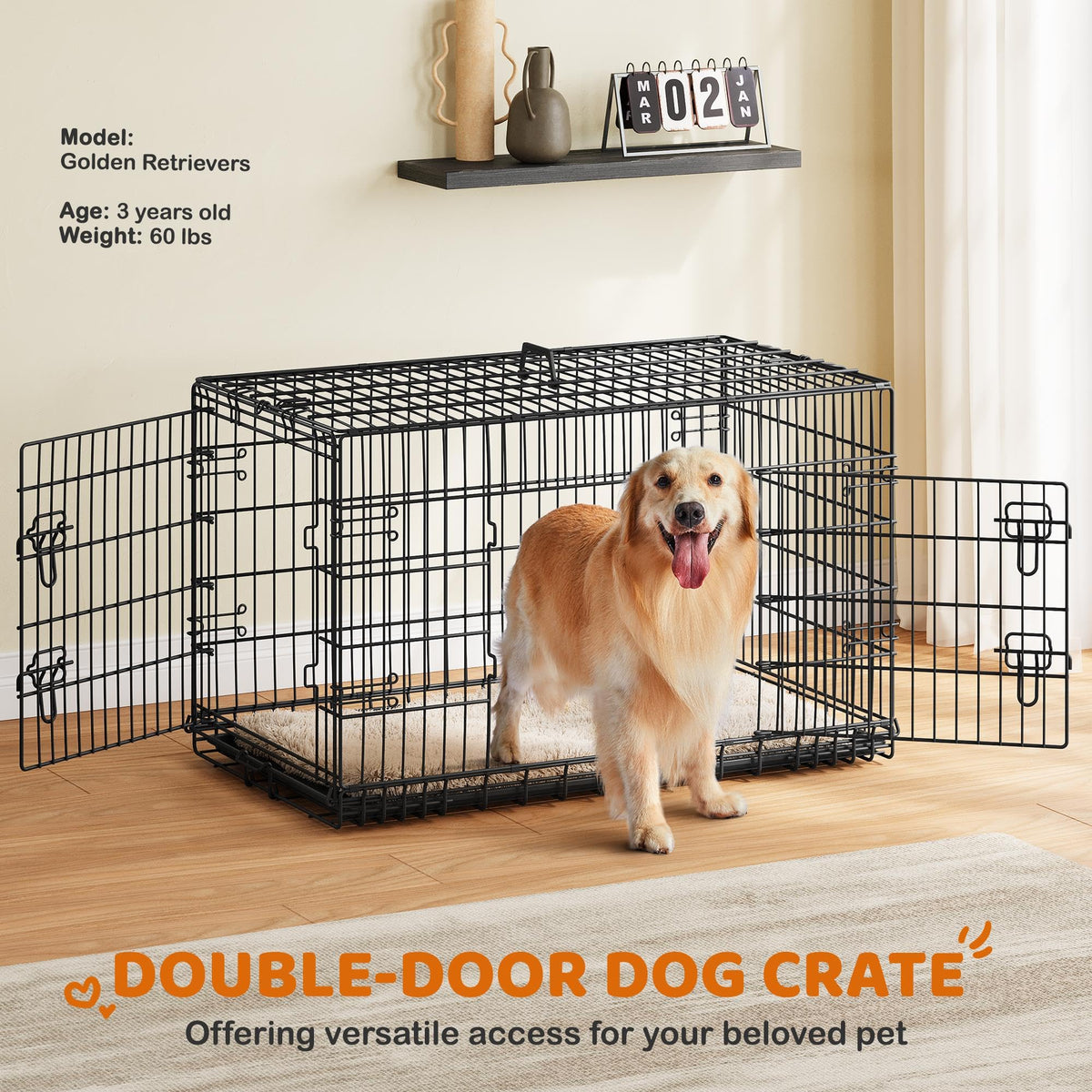Yaheetech 42inch Double Door Dog Crate w/Divider, Collapsible Metal Kennel