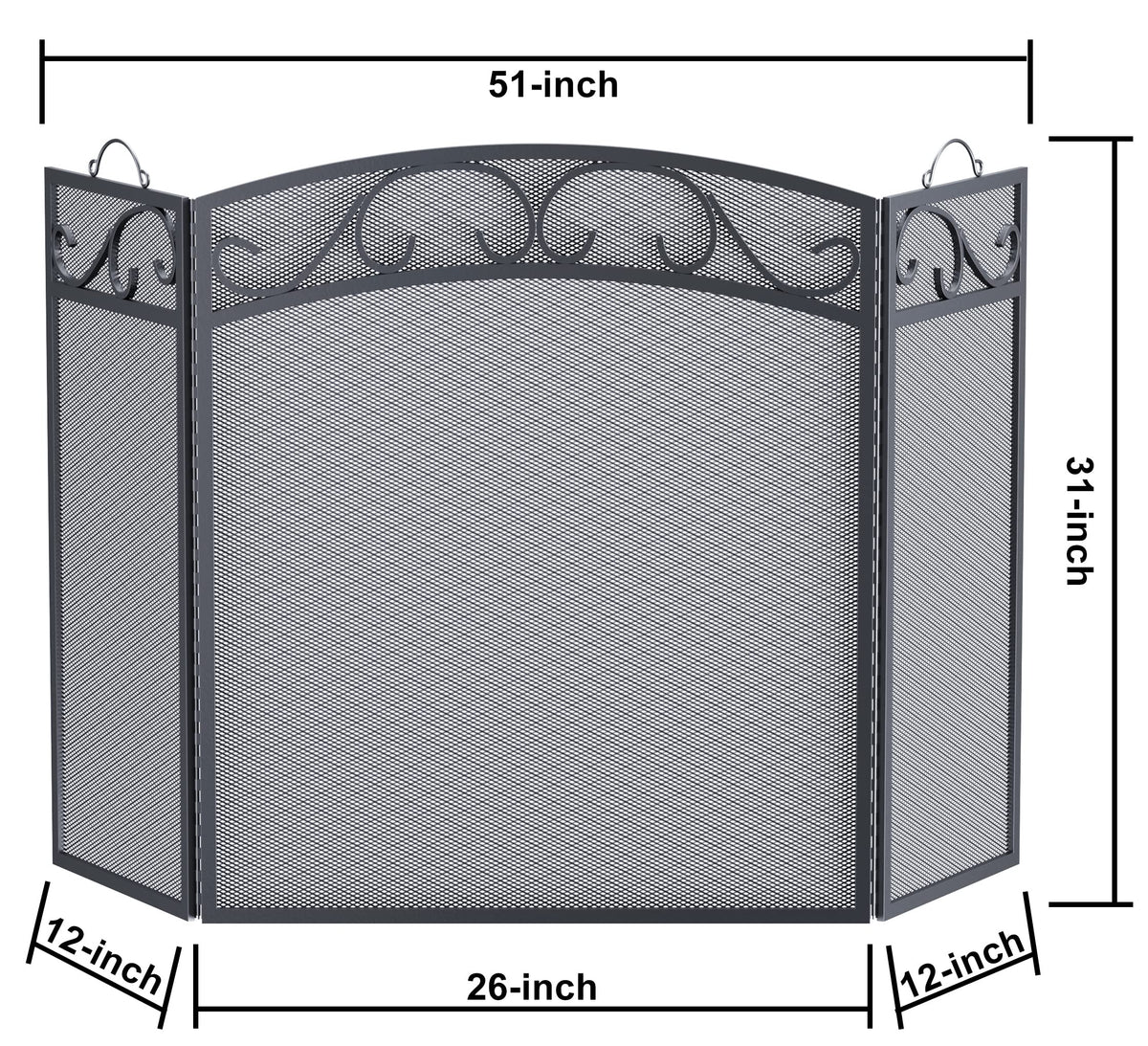 Fire Beauty 3 Panel Wrought Iron Fireplace Screen, Black Spark Guard