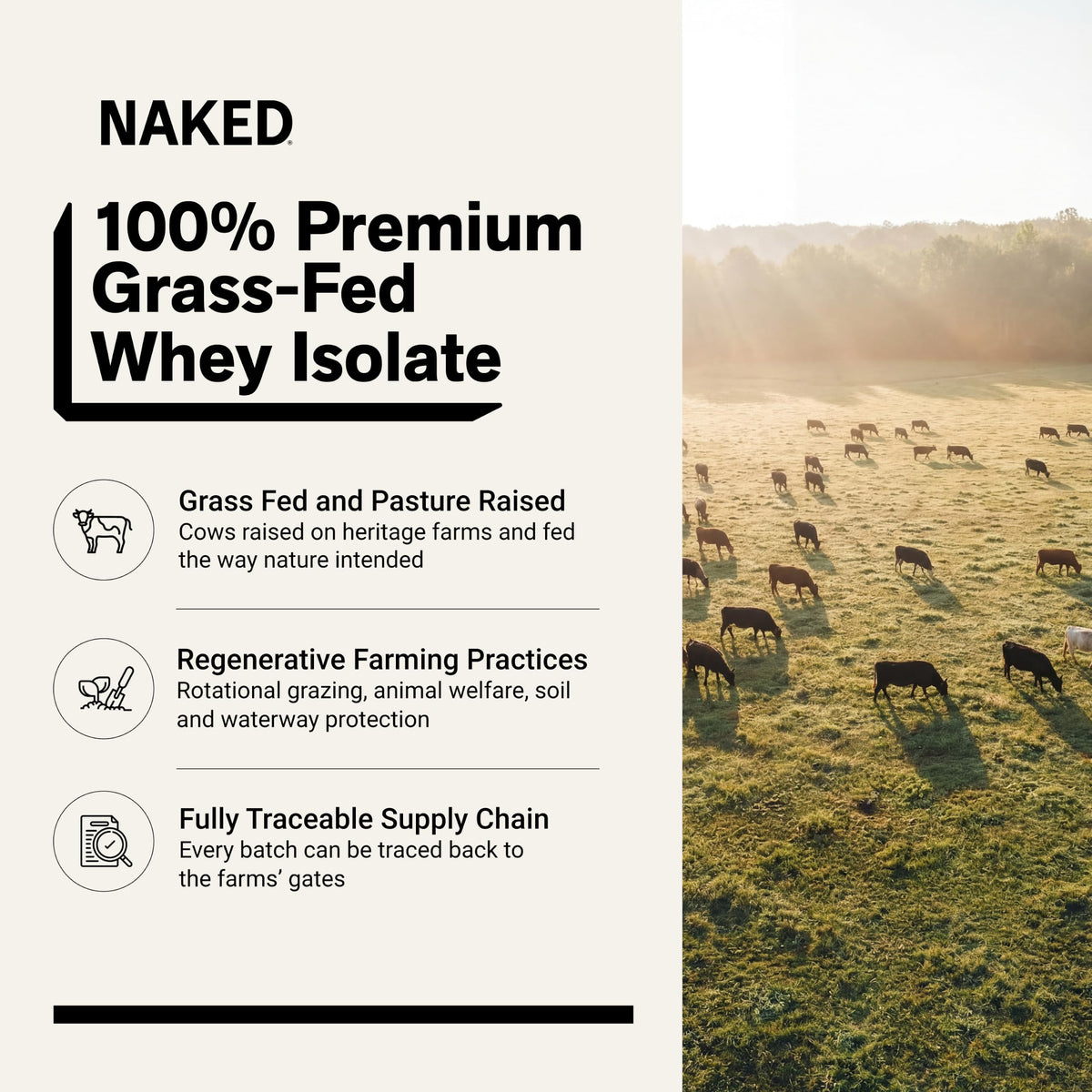 NAKED Whey Isolate Protein - Only 2 Ingredients, 30g Grass-Fed Protein, Zero Carb, Unflavored, Undenatured, Non-GMO, No Soy, Gluten-Free, No