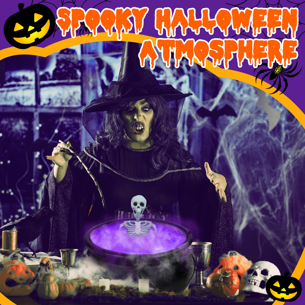 Halloween Mist Maker Fogger, 12.6" Big Witch Cauldron Skeleton with Color Change LED Light Large Capacity of Mist Water Fountain Pond Fog Machine and