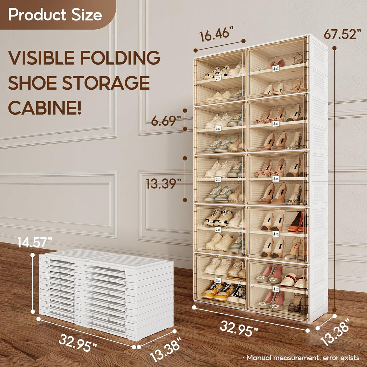 ANTBOX Stackable Plastic Shoe Storage Cabinet With Magnetic Clear Door, 10 Tiers 40 Pairs
