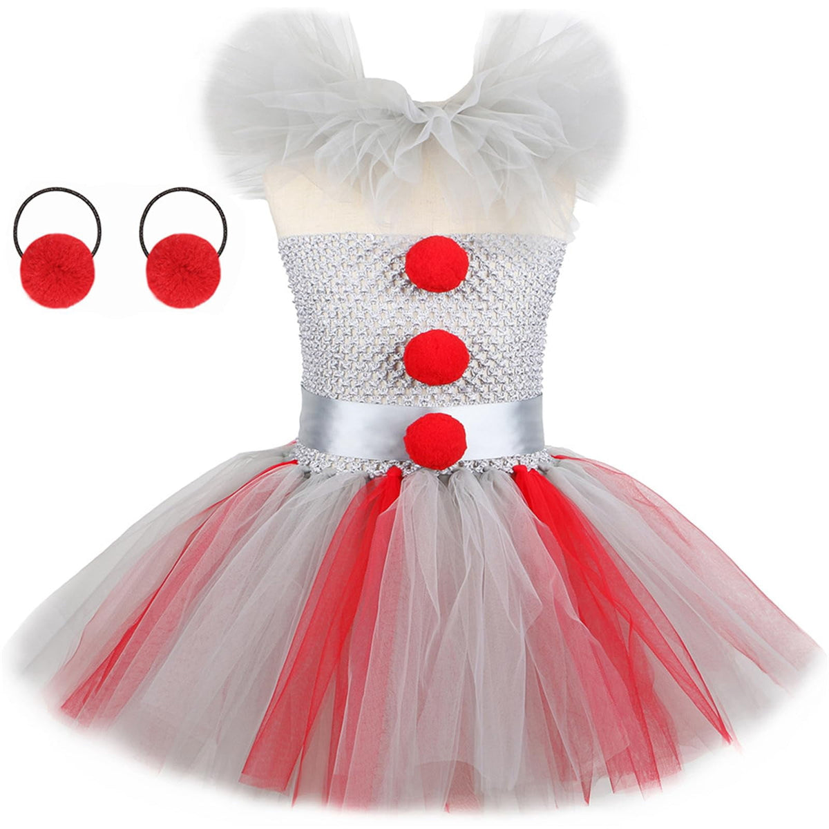Girls Clown Tutu Dress Costume with Balloons and Gloves, Toddler Kids Clown Costume Outfits Halloween Party