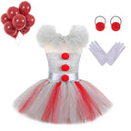 Girls Clown Tutu Dress Costume with Balloons and Gloves, Toddler Kids Clown Costume Outfits Halloween Party