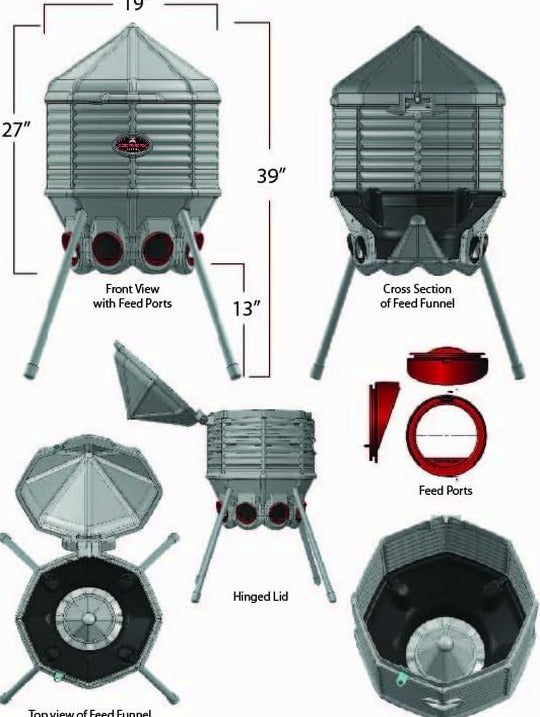 CoopWorx Poultry Feeder, 80 lb, Gray, 8 Ports