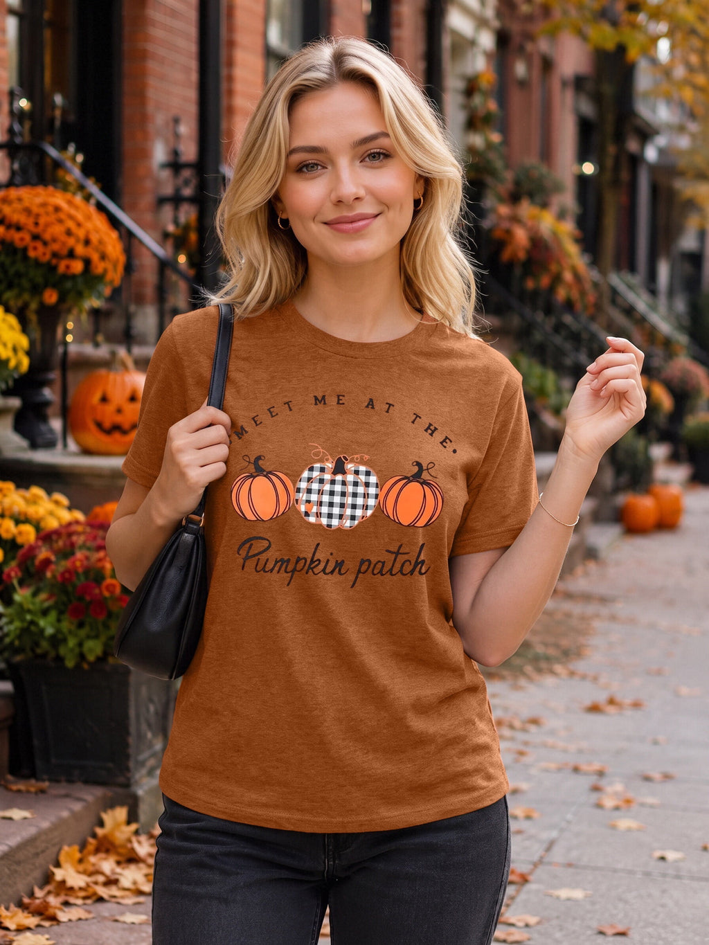KimSoong Women Halloween Shirt Plaid Pumpkins Graphic Crew Neck Short Sleeve T-Shirts Tops